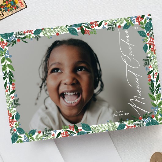 植物性ベリエレガントーフレームのクリスマス写真 シーズンカード