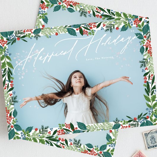植物性ベリーフレームクラシック数々の写真HAPPIEST シーズンカード