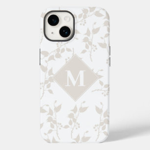 植物性ベージュの装飾葉モノグラムの Case-Mate iPhone 14ケース