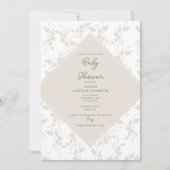 植物性ベージュ装飾葉の赤ちゃんシャワー 招待状 (正面)