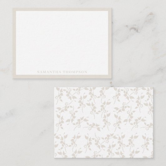 植物性ベージュ装飾葉柄 ノートカード (正面/裏面)