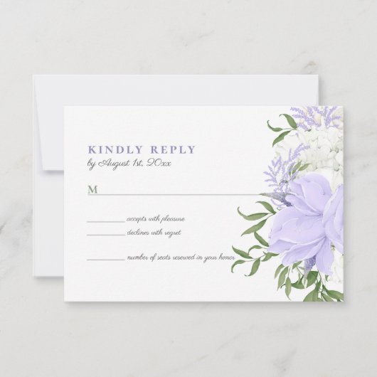 植物性ペリウィンクル水彩結婚式RSVPカード 出欠カード (正面)