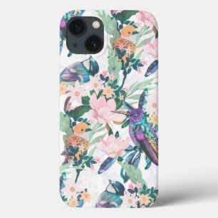植物性ホワイトガーデンの花と鳥 iPhone 13ケース