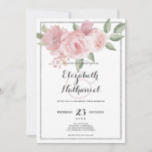 植物性ホワイトピンクグリーンフローラ結婚テーマ 招待状 (正面)