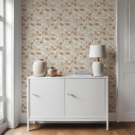 植物性ホワイトベージュリリー花パターン 壁紙