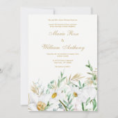 植物性ホワイト金ゴールドミントデイジーフローラ結婚ズ 招待状 (正面)
