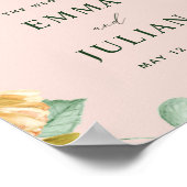 植物性ボホグリーンリーピンク結婚のウェルカムサイン ポスター (角)