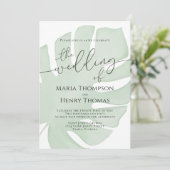 植物性ボホー葉グリーンパーム葉水色 招待状 (スタンド正面)