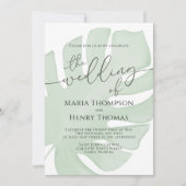 植物性ボホー葉グリーンパーム葉水色 招待状 (正面)