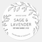 植物性ミニマルモダン白黒製品ラベル ラウンドシール (正面)