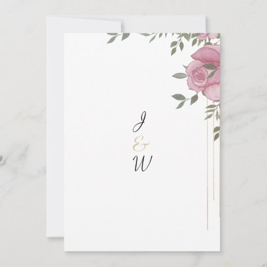 植物性ミントピンクホワイトロマンチックなフローラ結婚ズ 招待状 (裏面)