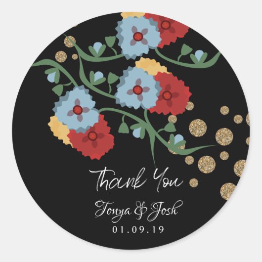 植物性メキシコフローラ結婚ズサンキューグリッター ラウンドシール (正面)