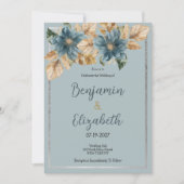 植物性メーブ青茶色の銀フローラ結婚ズ 招待状 (正面)