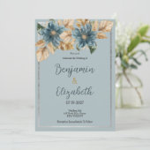 植物性メーブ青茶色の銀フローラ結婚ズ 招待状 (スタンド正面)