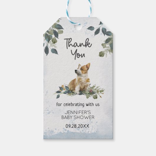 植物性モダンかわいい子犬の赤ちゃんシャワーありがとう ギフトタグ (正面)