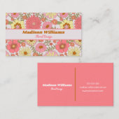 植物性モダンのピンクの花の花柄 名刺 (正面/裏面)