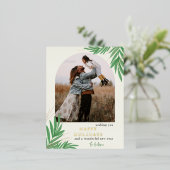 植物性モダンアーチ緑色写真 箔シーズンポストカード (立ち正面)