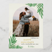 植物性モダンアーチ緑色写真 箔シーズンポストカード (正面)