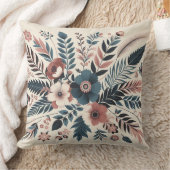 植物性モダンクリームフローラアート クッション (ブランケット)