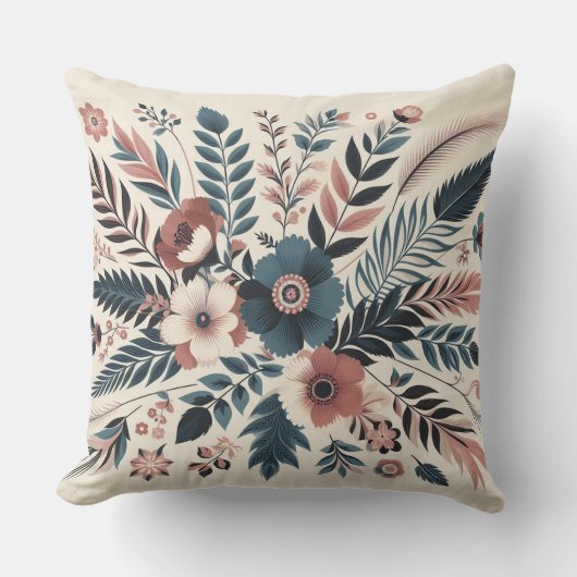 植物性モダンクリームフローラアート クッション (正面)
