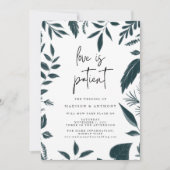 植物性モダンティール(緑がかった色)ブルー結婚ズ延期 招待状 (正面)