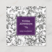植物性モダンバラ白黒のヒント スクエア名刺 (正面)