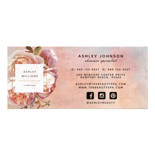 植物性モダンピンクのバラ牡丹ギフト券 ラックカード (裏面)