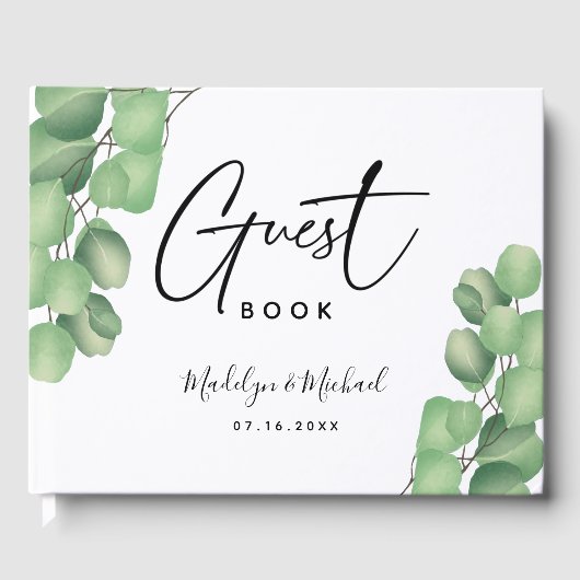 植物性モダンユーカリの葉結婚の ゲストブック (正面)