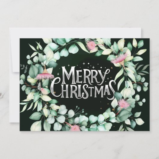 植物性モダンユーカリ緑のクリスマス 招待状 (正面)