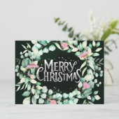 植物性モダンユーカリ緑のクリスマス 招待状 (スタンド正面)