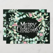 植物性モダンユーカリ緑のクリスマス 招待状 (正面/裏面)