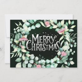 植物性モダンユーカリ緑のクリスマス 招待状