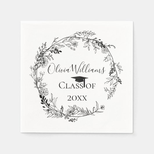 植物性モダンリース卒業 スタンダードカクテルナプキン (正面)