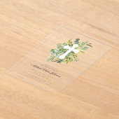 植物性モダン宗教十字洗礼 アクリル招待状 (レイダウン)