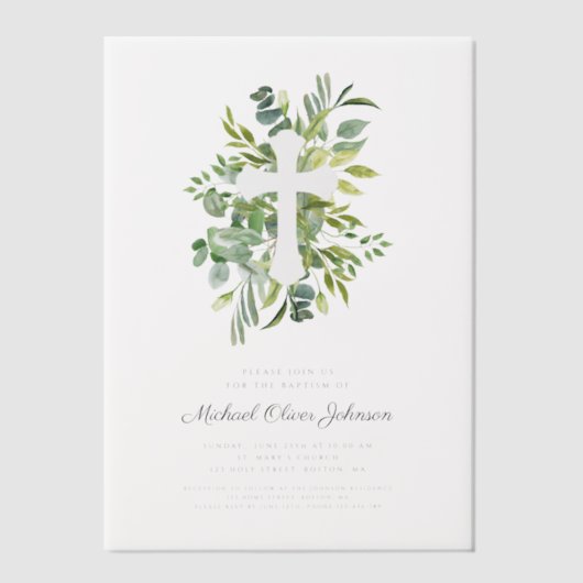植物性モダン宗教十字洗礼 ベラム紙招待状 (正面)