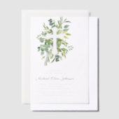 植物性モダン宗教十字洗礼 ベラム紙招待状 (オフセット)