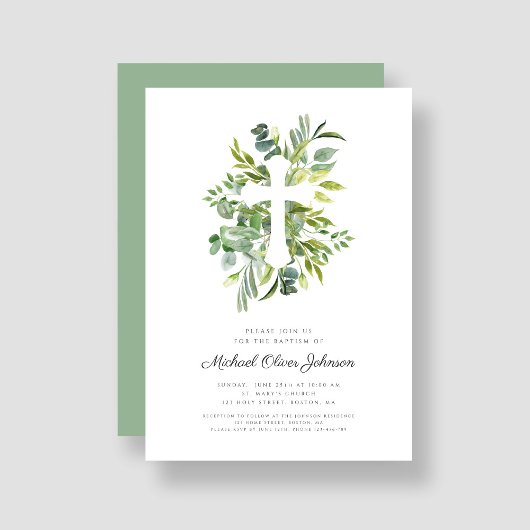 植物性モダン宗教十字洗礼 招待状