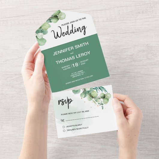 植物性モダン植樹ユーカリ結婚ス オールインワン招待状 (貼ってはがせる)