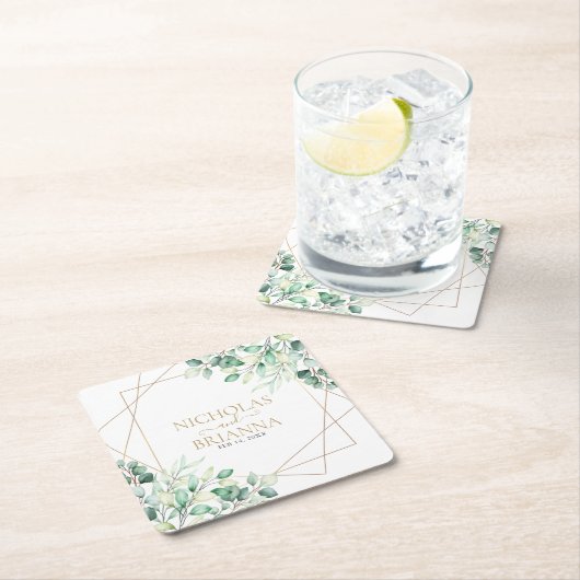 植物性モダン植樹ユーカリ金ゴールド結婚ズ スクエアペーパーコースター (インサイチュ)