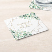 植物性モダン植樹ユーカリ金ゴールド結婚ズ スクエアペーパーコースター (アングル)