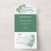 植物性モダン水色ユーカリ結婚ス オールインワン招待状 (内側)