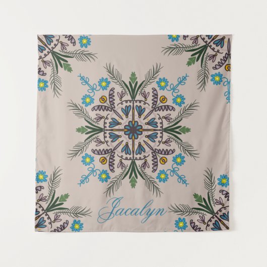 植物性モダン熱帯植物性ボホマンダラ名 タペストリー (正面)