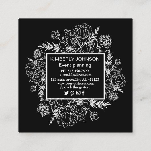 植物性モダン白黒名刺 スクエア名刺 (裏面)