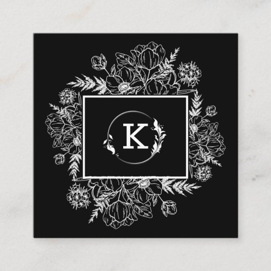 植物性モダン白黒名刺 スクエア名刺 (正面)