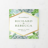 植物性モダン緑色の多肉性フォトズ結婚ーズ 三つ折り招待状 (カバー)