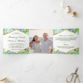 植物性モダン緑色の多肉性フォトズ結婚ーズ 三つ折り招待状 (内部)