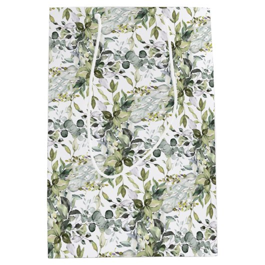 植物性モダン緑葉金ゴールド枠 ミディアムペーパーバッグ (正面)