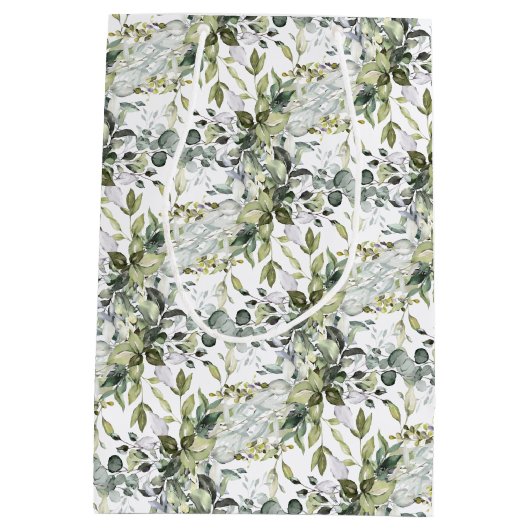 植物性モダン緑葉金ゴールド枠 ミディアムペーパーバッグ (裏面)