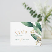 植物性モダン緑豊かな田舎結婚式RSVP インビテーションポストカード (スタンド正面)
