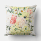 植物性モダン緑豊かな花柄ソフトホワイト クッション (正面)